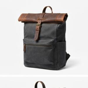 NomadCraft Vintage Leather Rolltop Travel Backpack