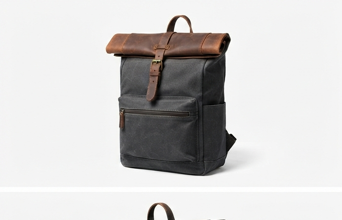 NomadCraft Vintage Leather Rolltop Travel Backpack