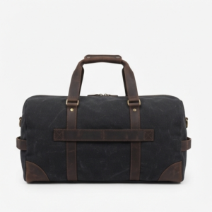 NomadCraft Canvas & Leather Weekender Travel Duffle Set - black