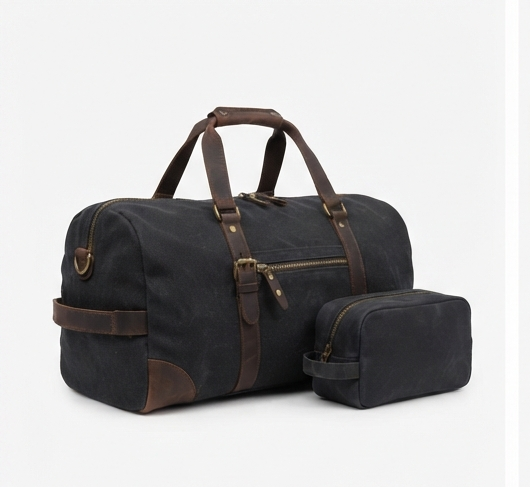 NomadCraft Canvas & Leather Weekender Travel Duffle Set